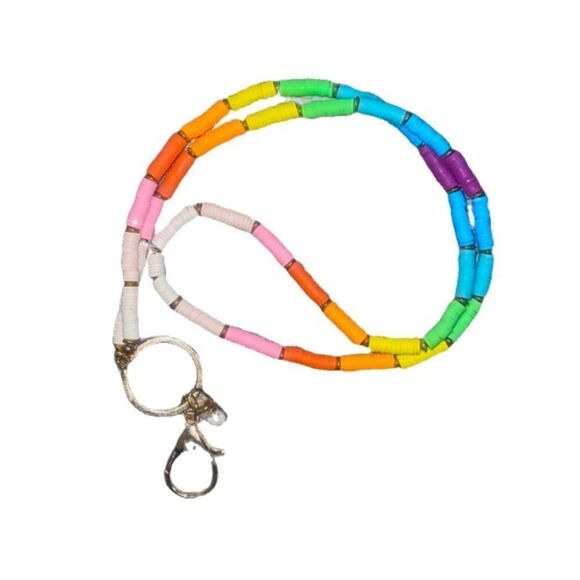 Beaded Rainbow & Gold Lanyard Pride Keychain ROYGBV - Picture 1 of 6